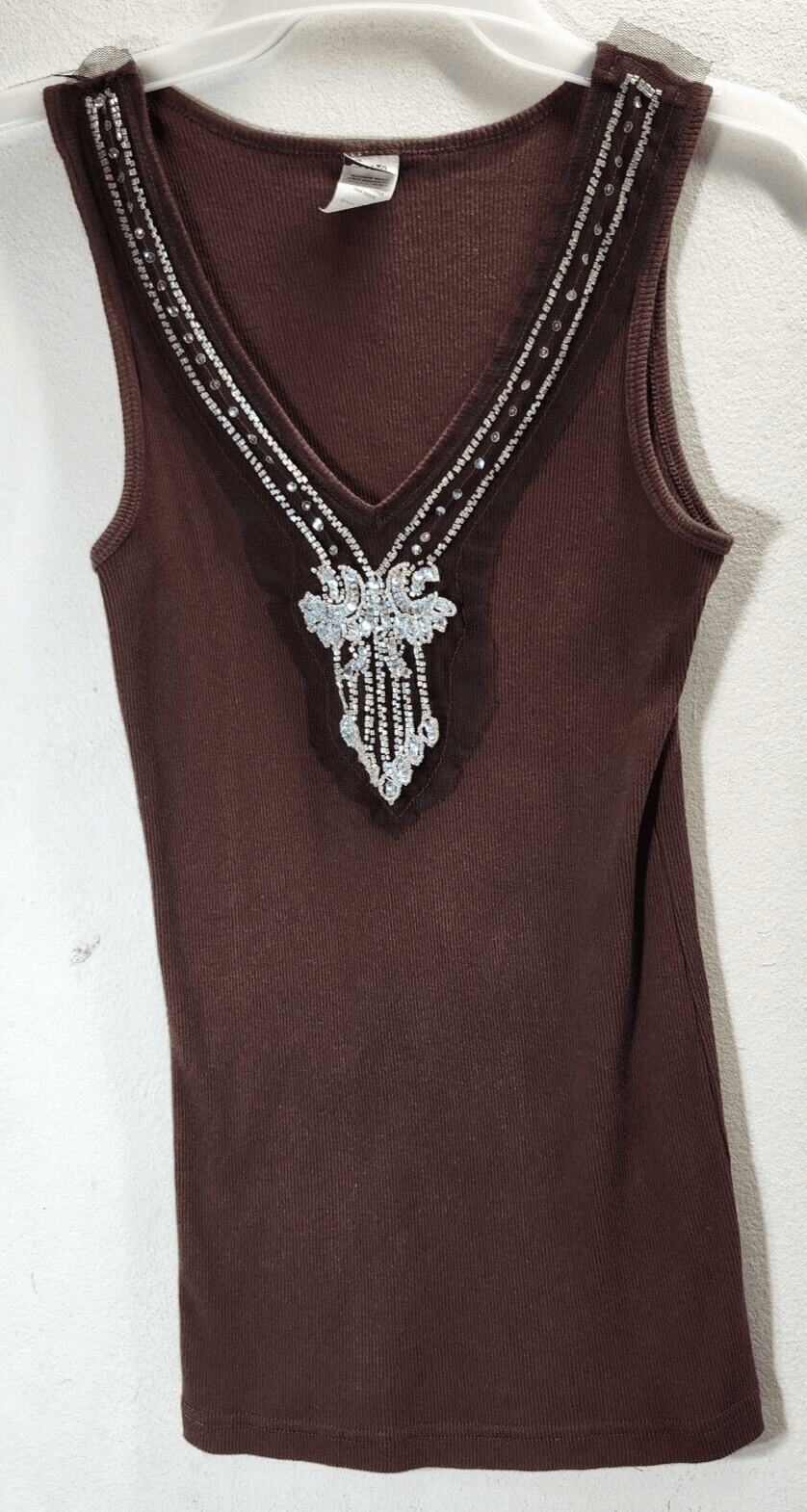 Vintage Teenie Weenie Shirt Size Medium Brown Sequin Lace Tank Top Y2K