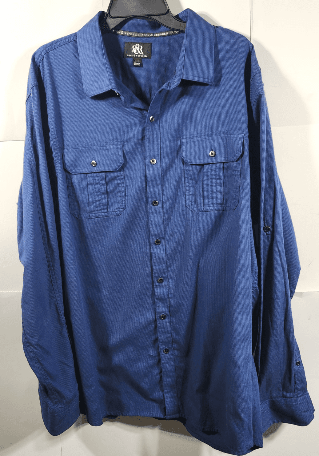 Rock & Republic Shirt Men's XXL Blue Long Sleeve Button Up