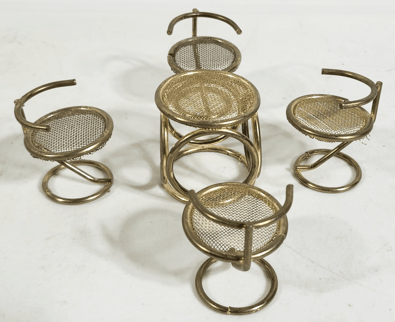 MCM Brass Round Cocktail Coffee Table & 4 Matching Chairs Dollhouse Furniture