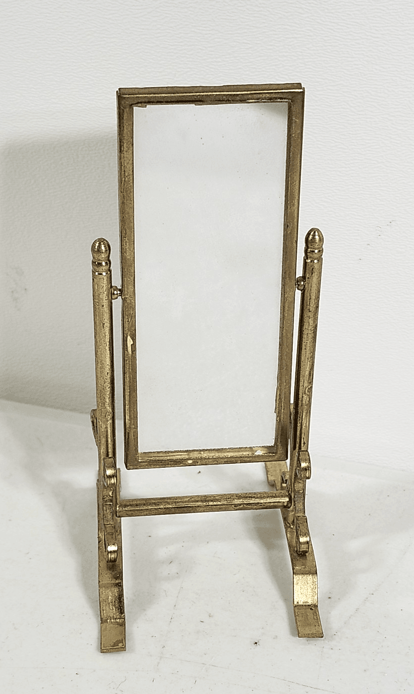 Vintage Dollhouse Miniature Mirror Floor Standing Swivel Brass Frame 1:12