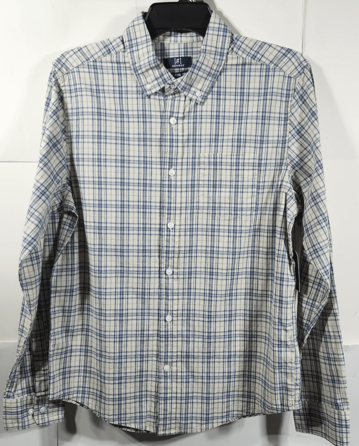 George Men's Small Button Up Shirt Long Sleeve Poplin Plaid NEW