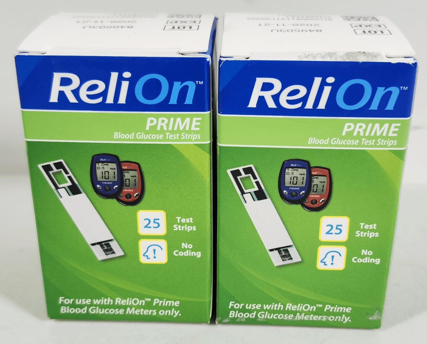 ReliOn Prime Blood Glucose Test Strips 25 Count Sealed Box NEW Two Boxes
