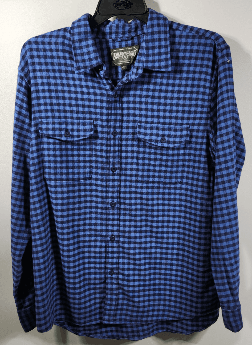 American Eagle Men’s XL Shirt Long Sleeve Button Up Flannel Blue Black