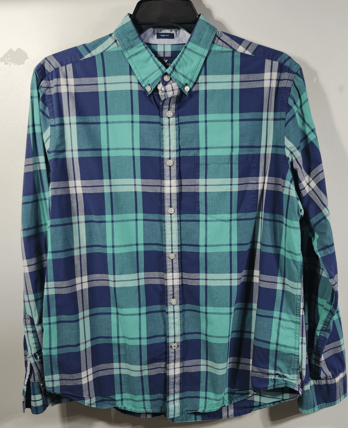 American Eagle Shirt Men's Large Plaid Prep Fit Button Down Long Sleeve