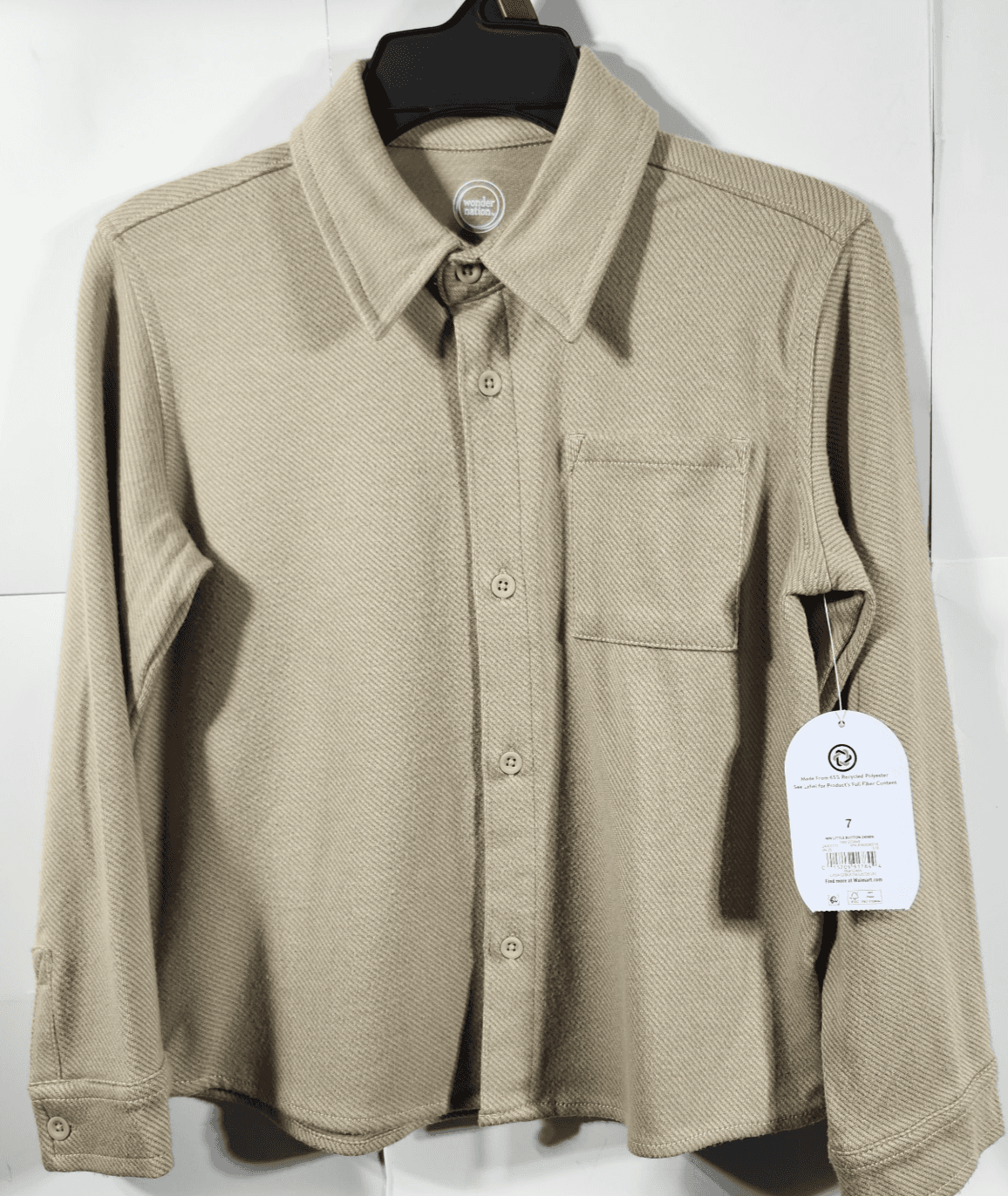 Wonder Nation Boy's Shirt Size 7 Long Sleeve Beige Button Up NEW