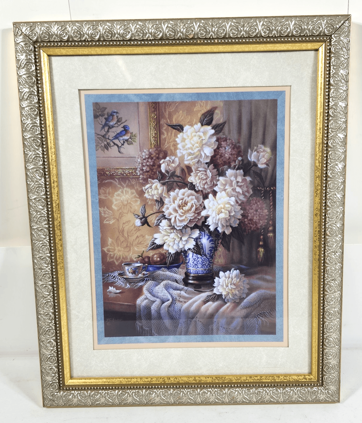 Home Interiors Framed Pink carnations Vintage Print Wall Art