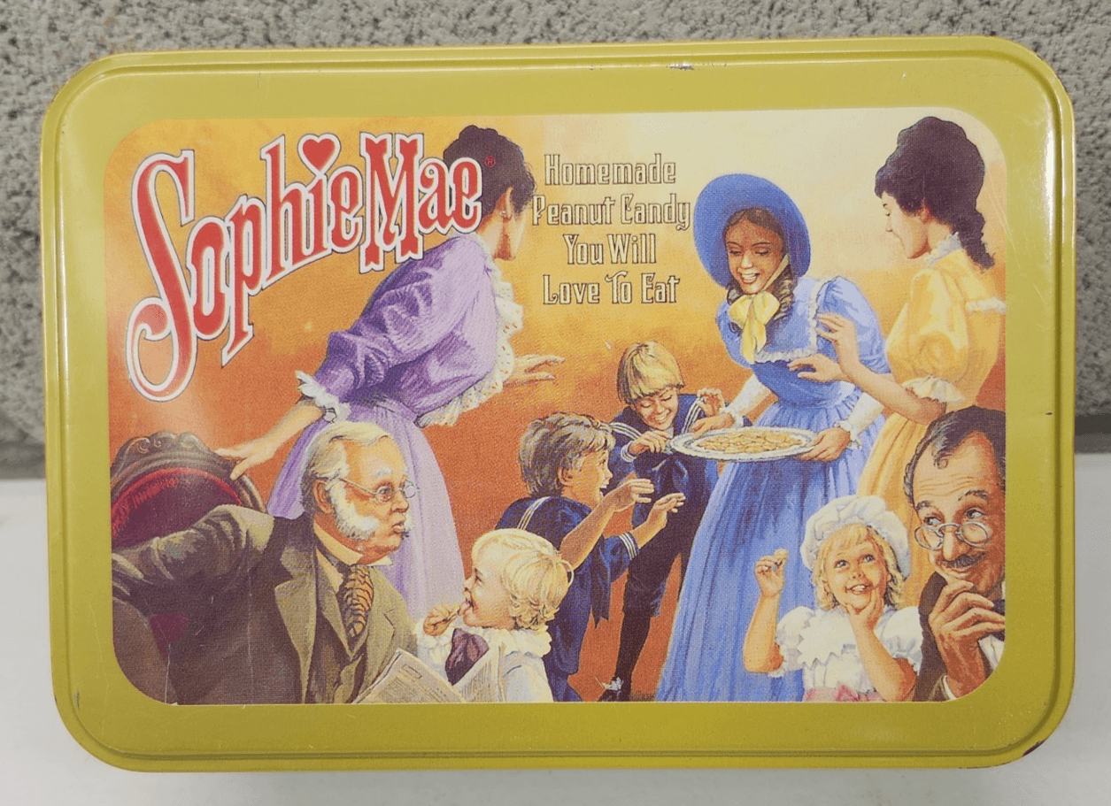 Vintage Sophie Mae Homemade Peanut Metal Candy Tin Home Decor