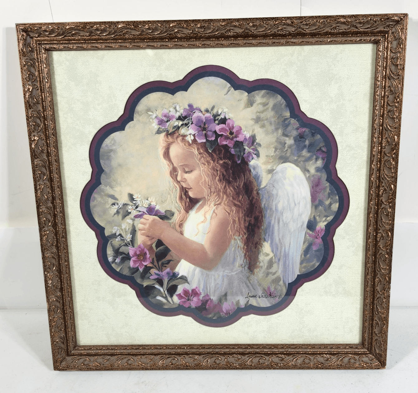VTG Home Interiors Laurie Snow Hein Signed Print Winged Angel Red Head Girl
