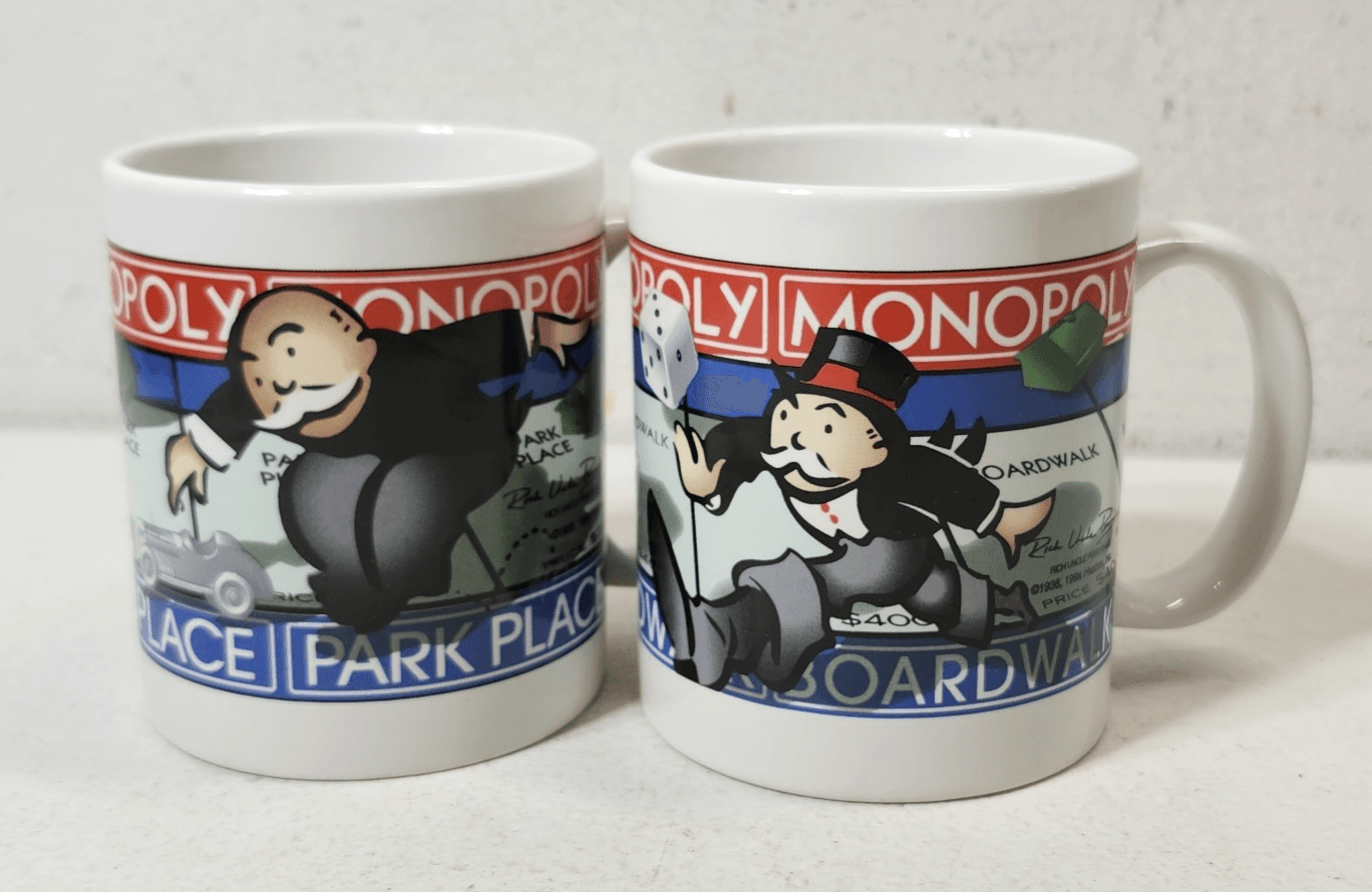 Monopoly Board Game Coffee Mugs Cups Boardwalk & Park Place Set Of 2