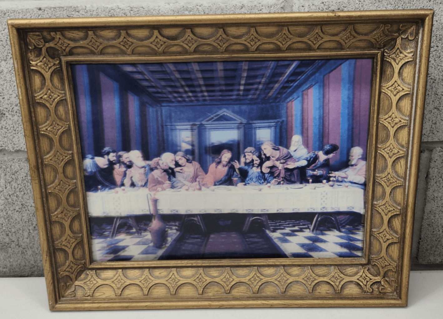 Vintage The Last Supper 3D Picture Framed 19" X 15" Religious Home Decor