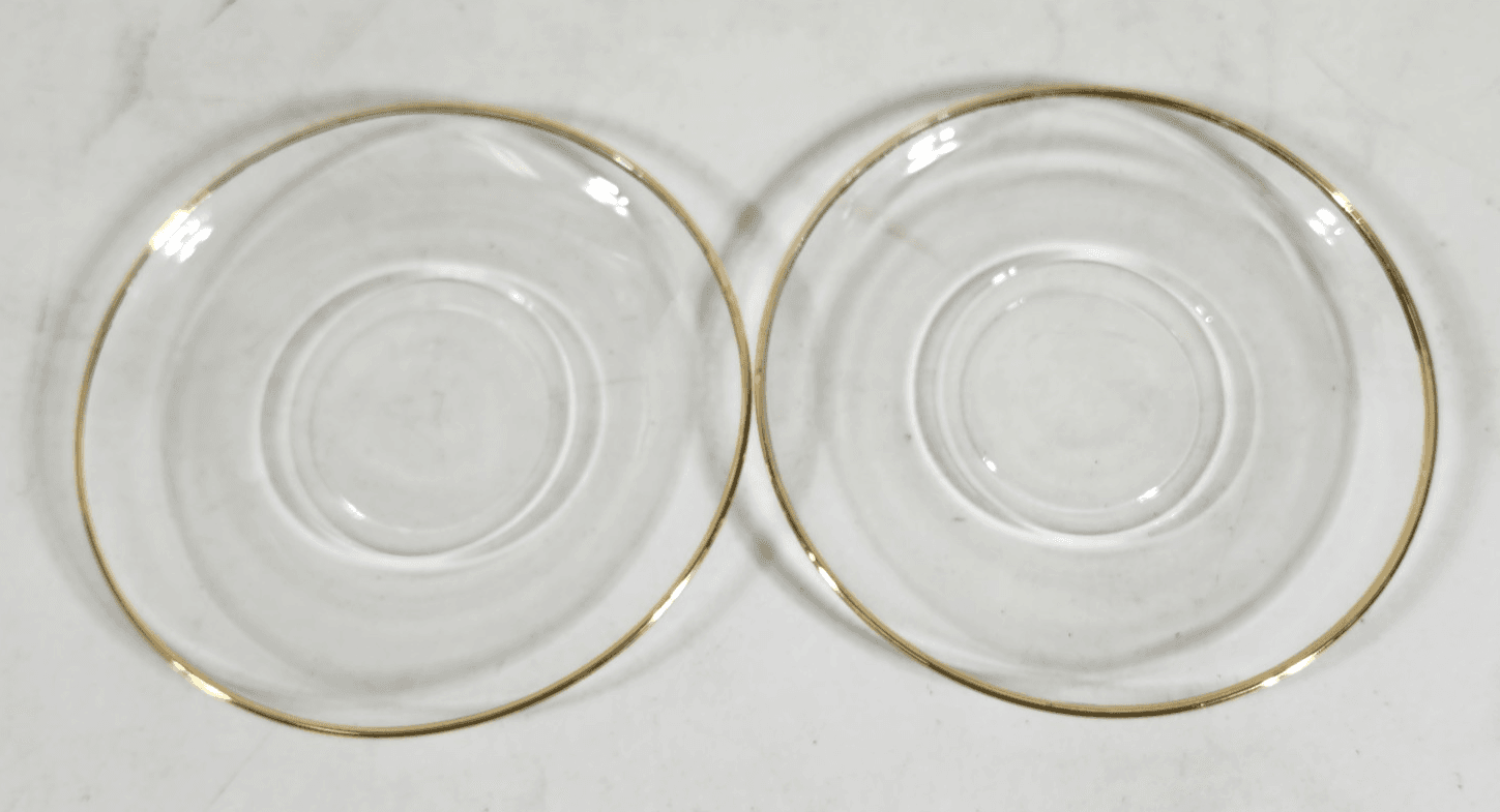 Vintage Clear Glass Dessert Plate 5.5" Gold Trim Anchor Hocking Set Of 2