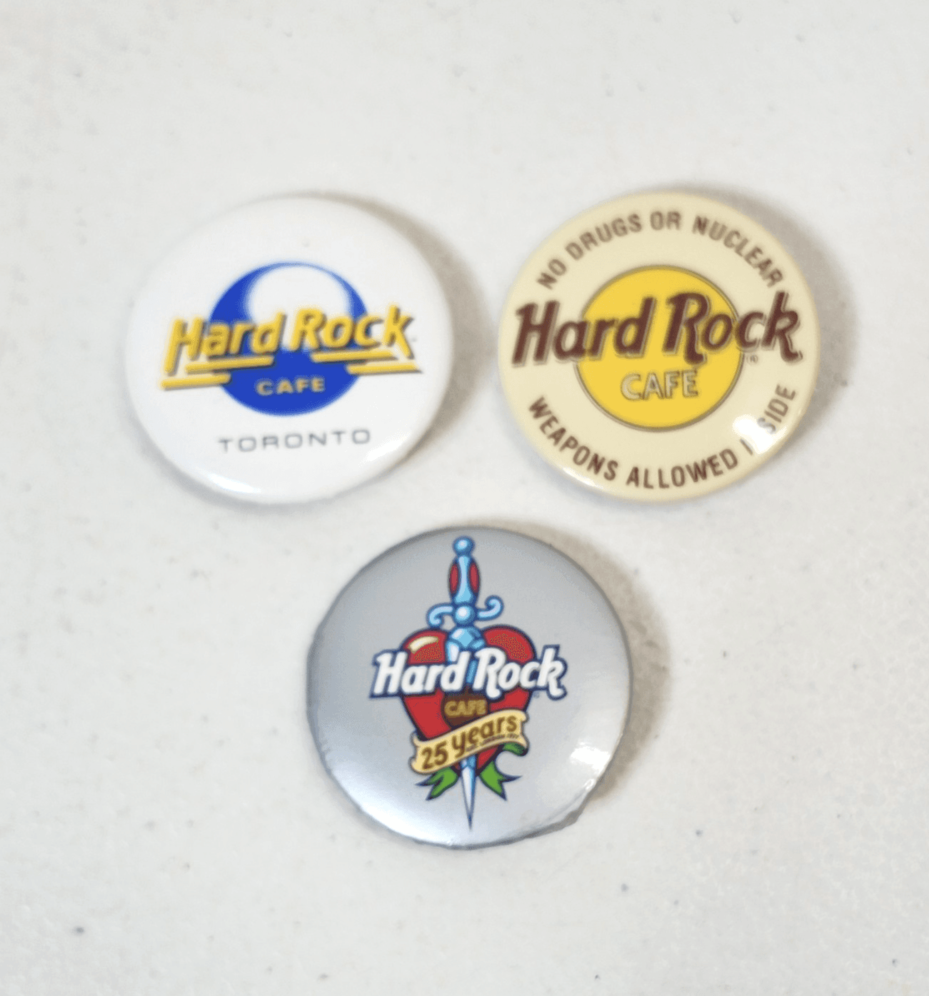 3 Hard Rock Cafe No Drugs Or Nuclear Weapons Allowed Buttons Pins Lot