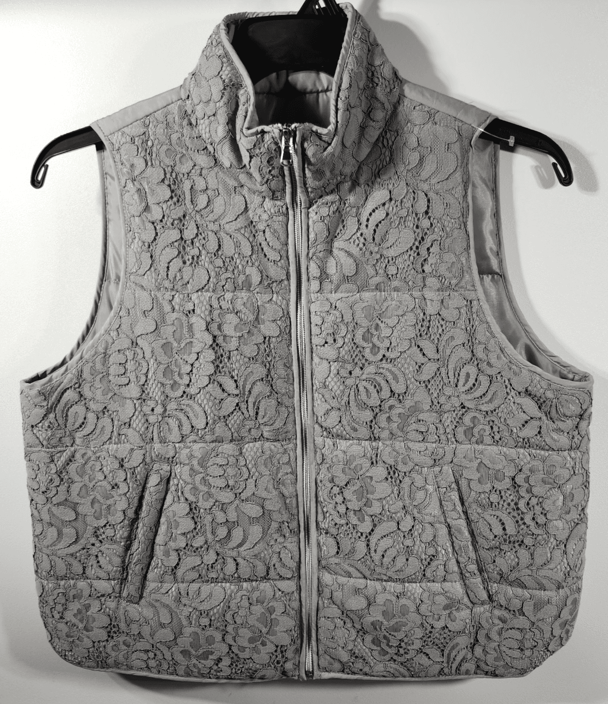 Ruby Rd. Vest Women's 14P Petite Silver Screen Full Zip Front Lace W/ Pockets