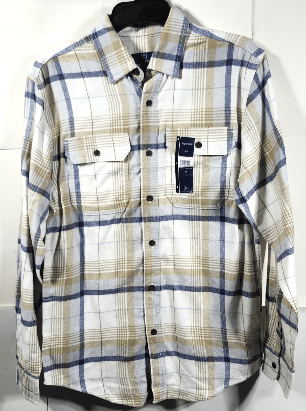 George Men's XS Flannel Button Up Shirt Long Sleeve Plaid NEW