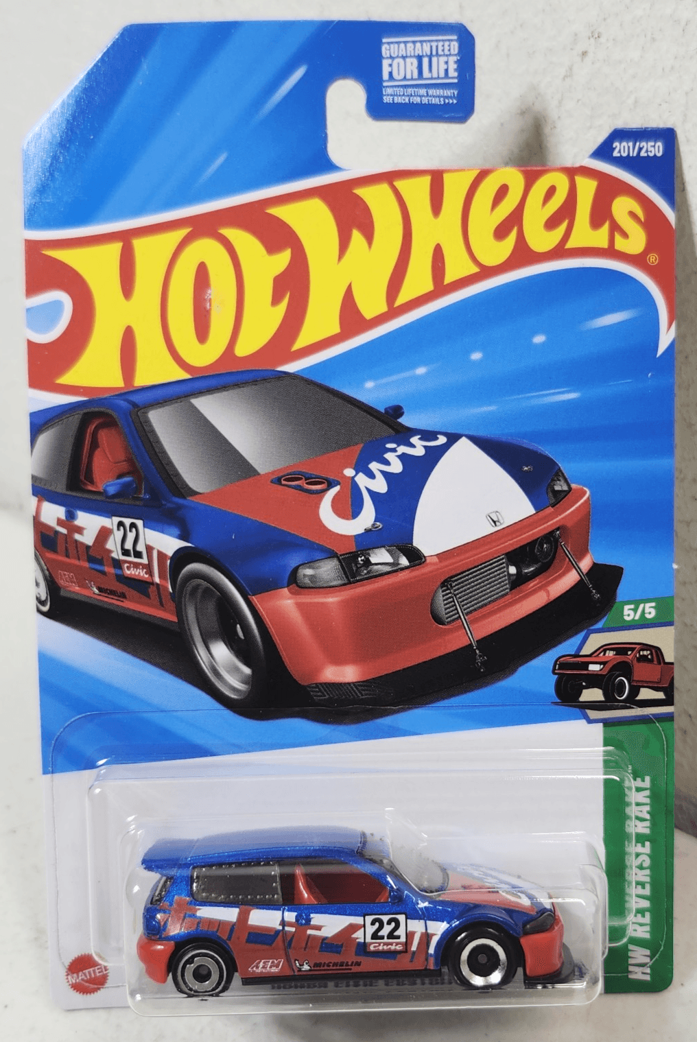 2025 Hot Wheels Honda Civic Custom Reverse Rake Blue Red Car 1/64 Toy Vehicle