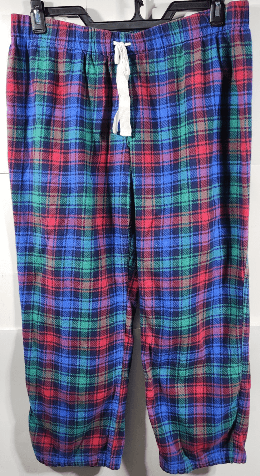 Lands End Men's L Pajama Pants Green Blue Red Plaid