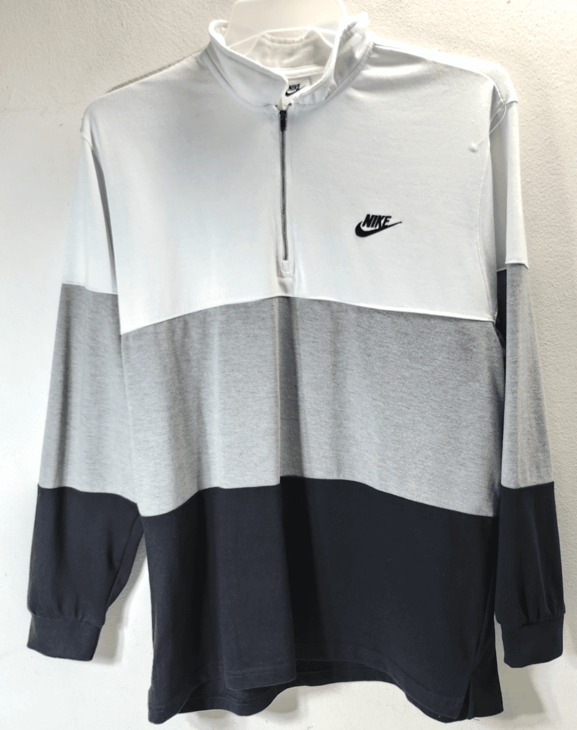 Vtg Nike Mens Size Large 1/4 Zip Long Sleeve Pullover White Gray Black