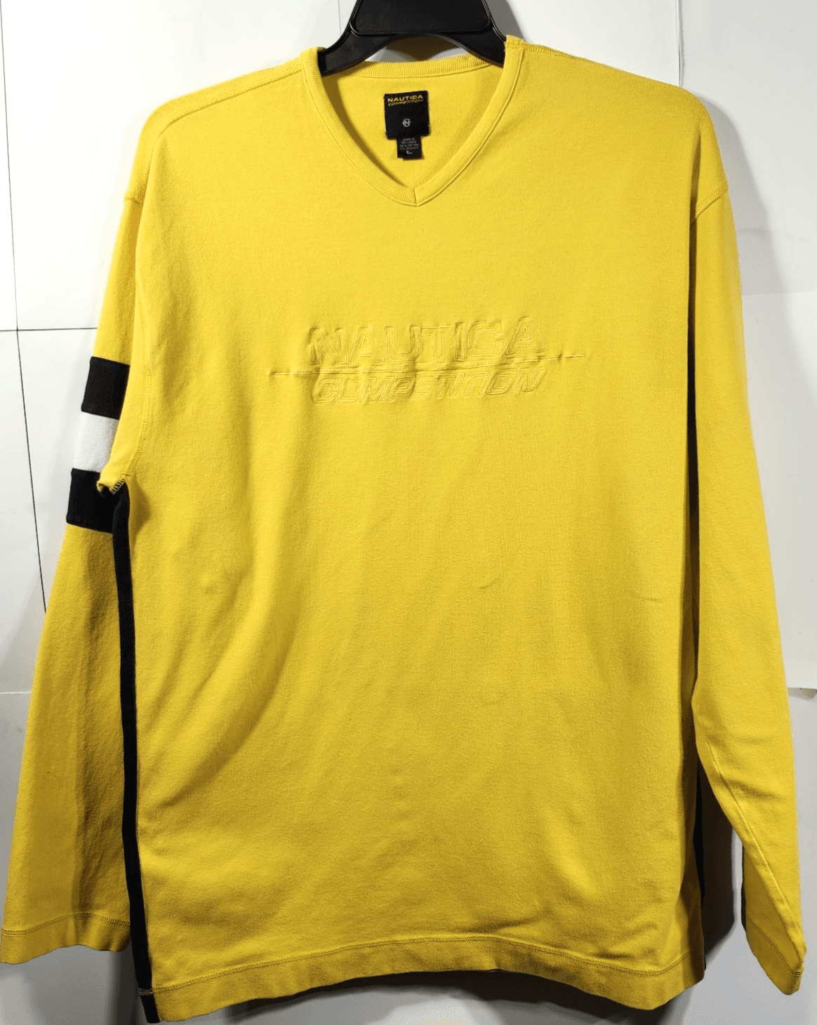 Nautica Men's Vintage Y2K V-Neck Oversized Sweatshirt Size Large Yellow Blue