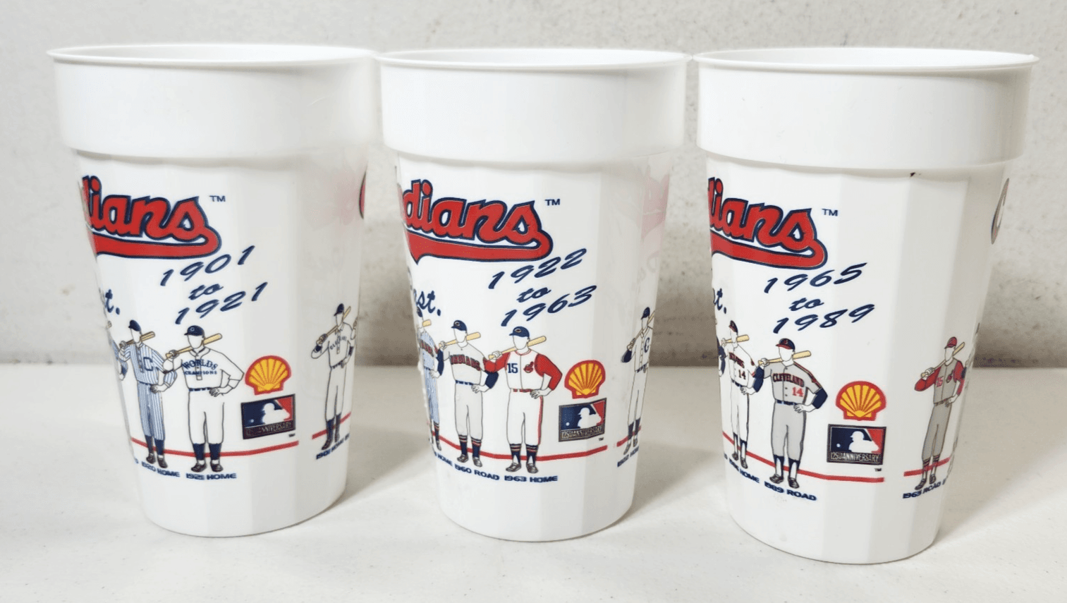 Vintage Cleveland Indians Drink Cups MLB Baseball Uniforms Of The Past