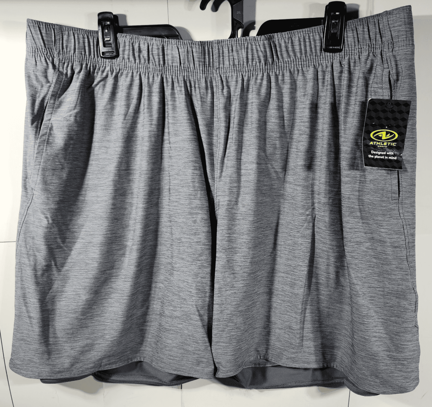 Athletic Works Men's 2XL Shorts Gray Elastic Waist Stretch 9" Inseam w/ Pockets