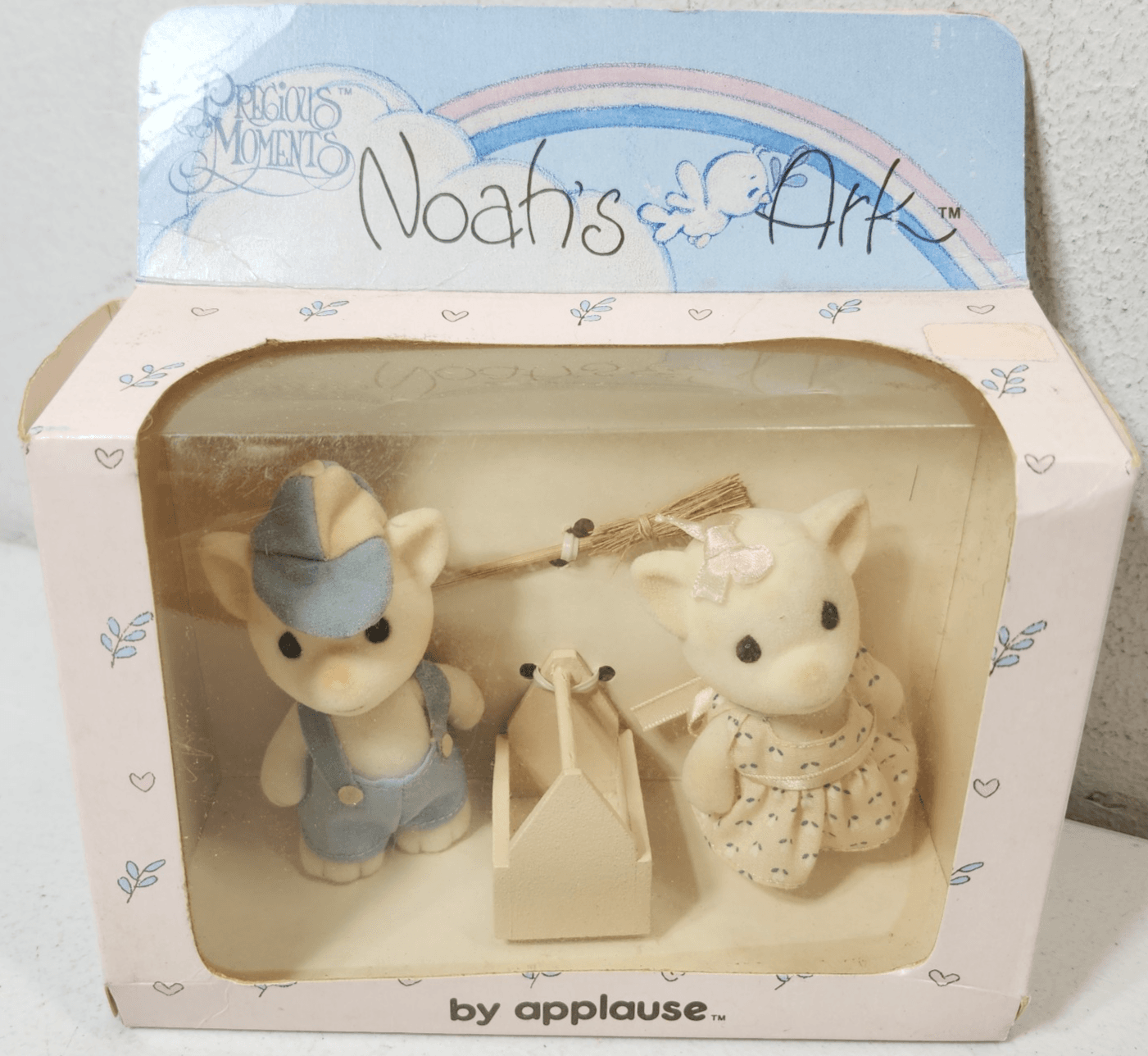Vtg 1988 Applause Precious Moments Noah’s Ark Mitsy and Nicky Flocked Cat Figure