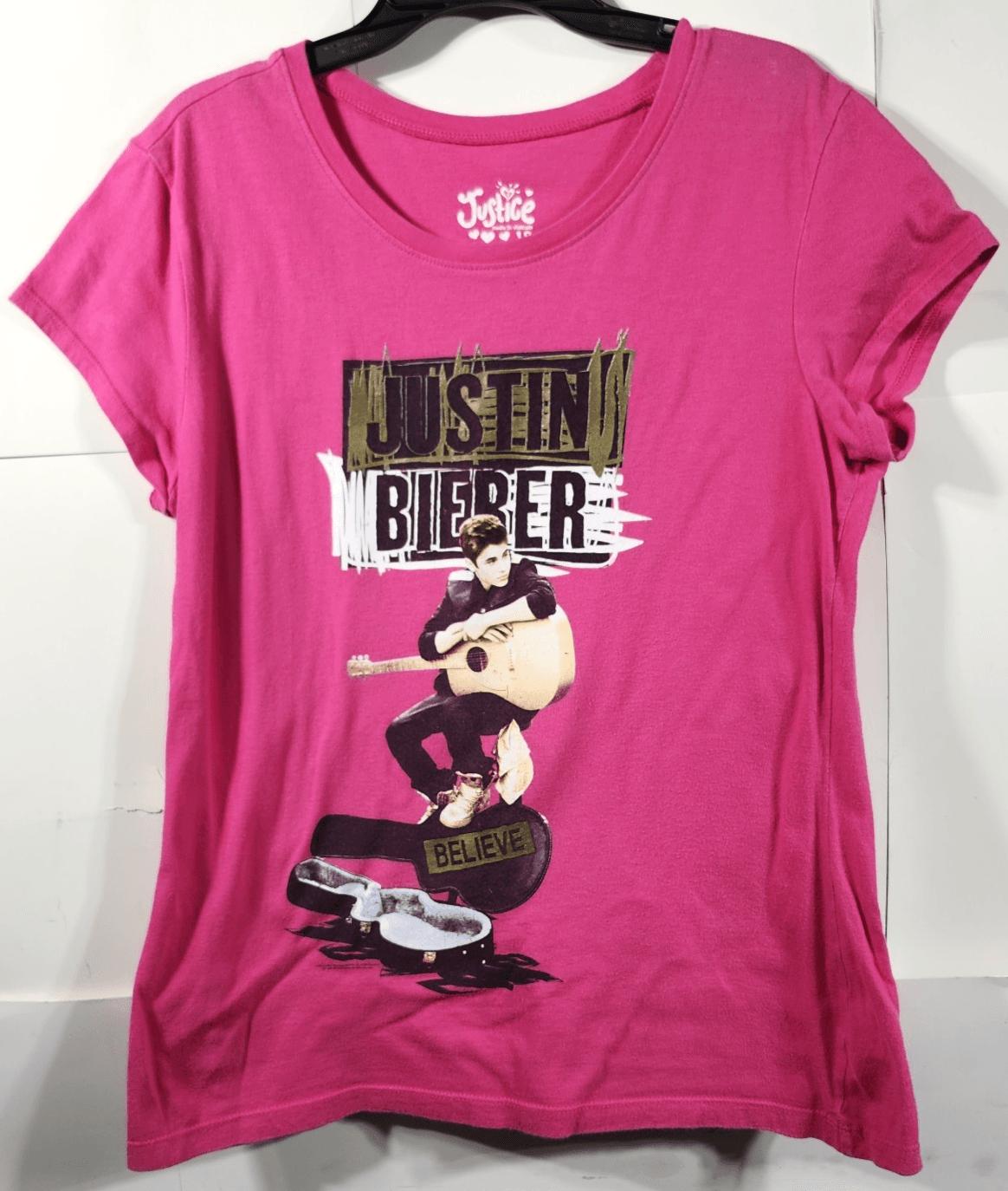 Justice Girl's Justin Bieber Believe Tour 2012 Pink Shirt Size 18