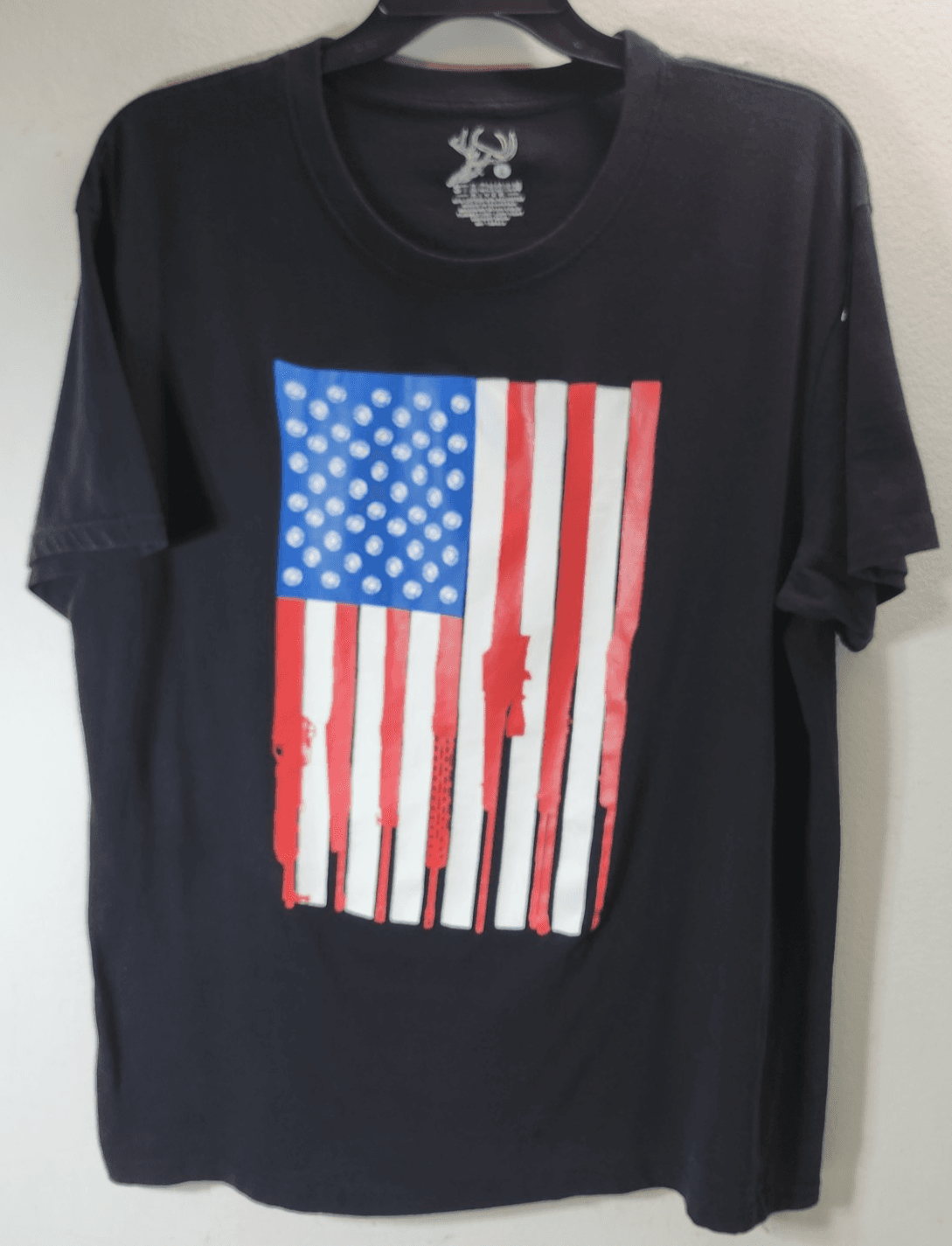 Staghorn River USA Flag Graphic Tshirt Size L Black Short Sleeve Patriotic