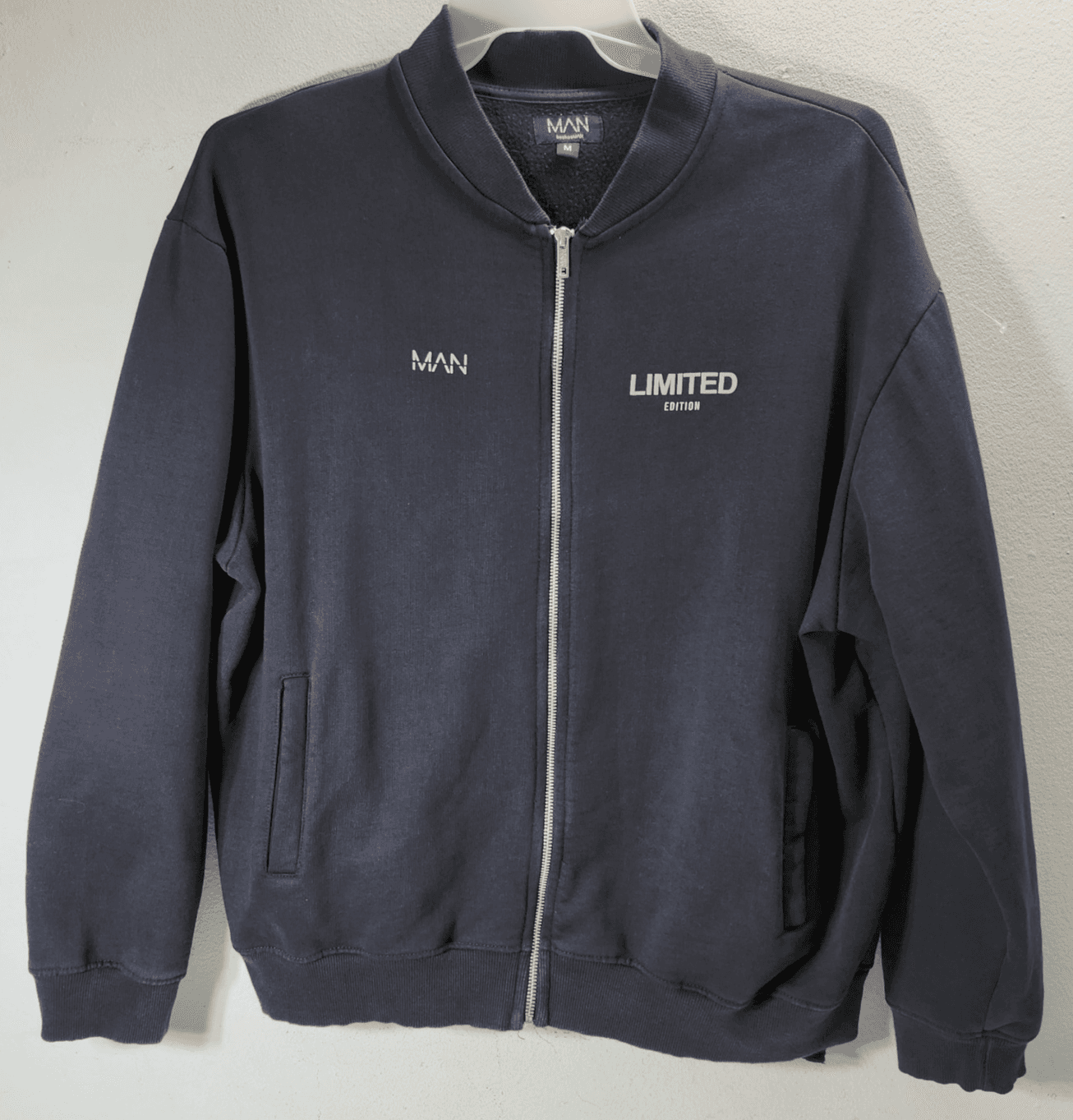 BooHoo Man Mens Black Full Zip Sweatshirt Jacket Size Medium