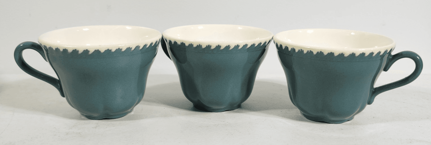 3 Harkerware Harker Corinthian Teacup Teal Ceramic Stoneware Cups