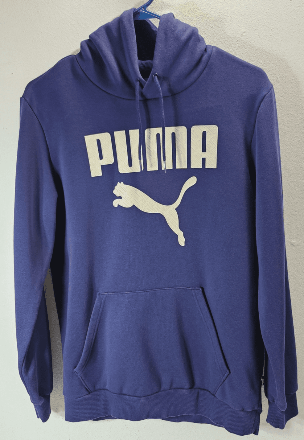 Puma Logo Blue Framed Up Pullover Hoodie Men's Size Small Hooded Sweatshirt