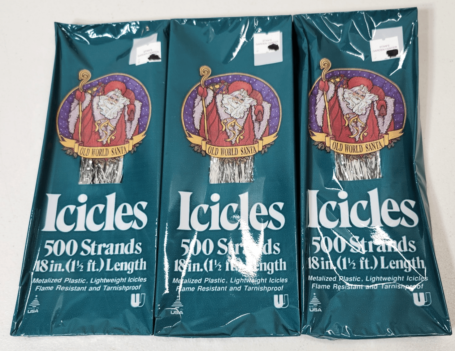 3 Boxes of Silver Tree Tinsel Old World Santa 500 Strands Each NEW