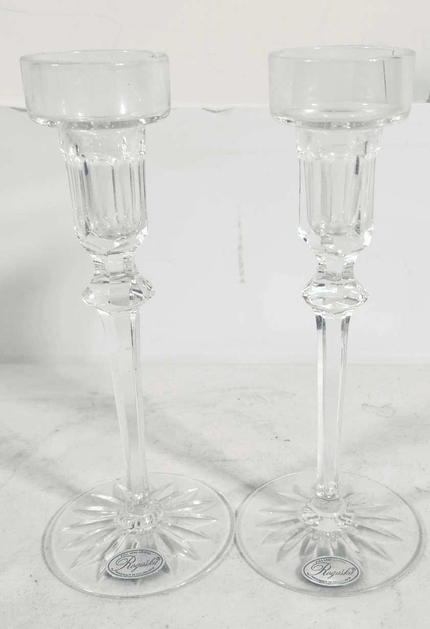 Rogaska Richmond Stemmed Fine Crystal Candlestick Candle Holders Set 8” Decor
