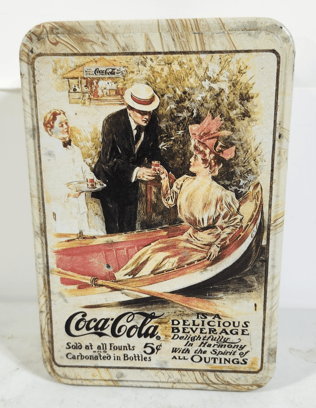 Hinged Tin Coca Cola Love Theme Nautical Beach Vintage Advertising