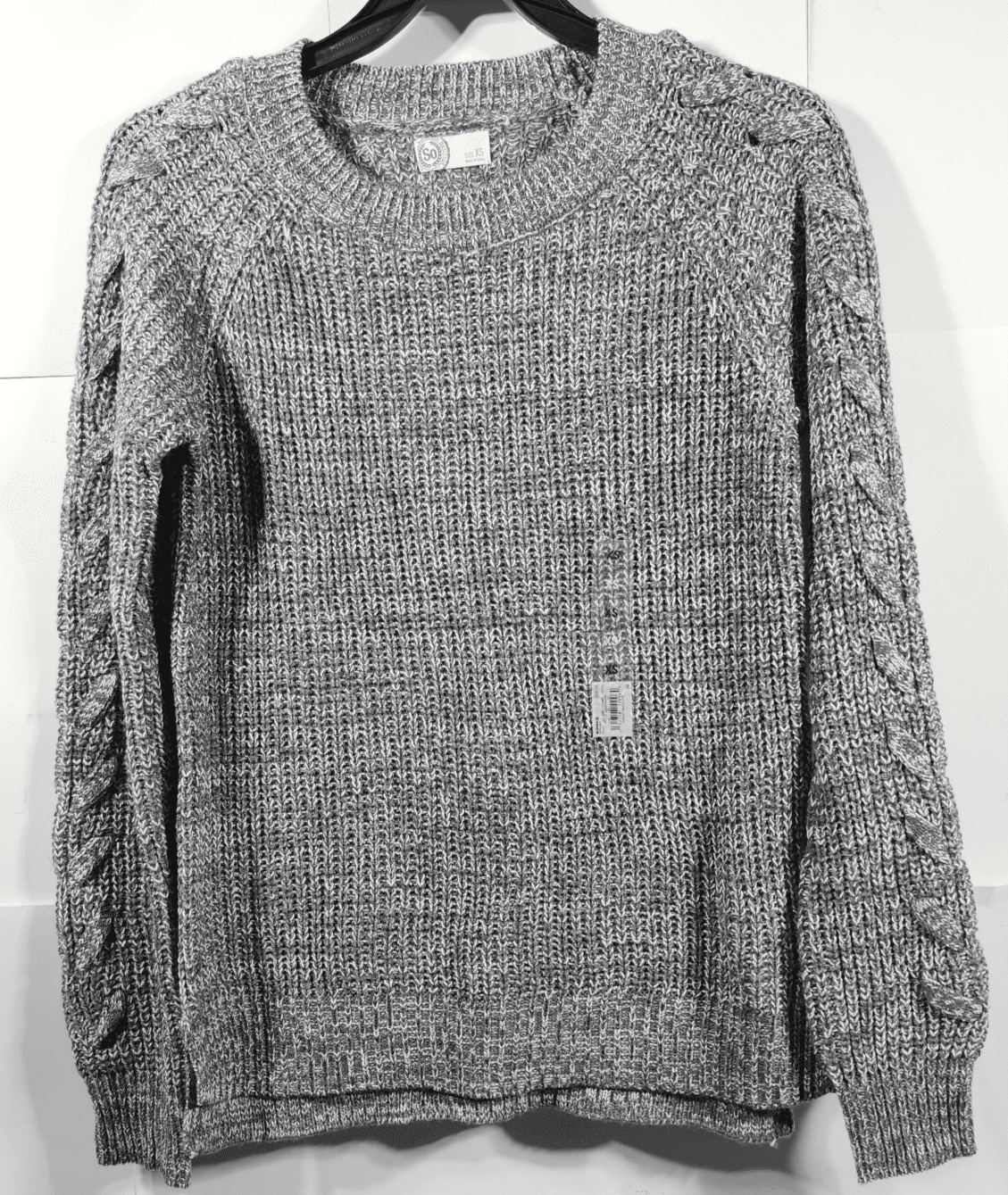 SO Women's Knit Sweater Size XS Pullover Long Sleeve Gray White NEW