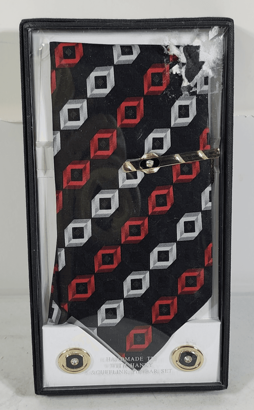 Giorgio Brutini Men's Tie Necktie Cufflink Set Black Red Gray NEW