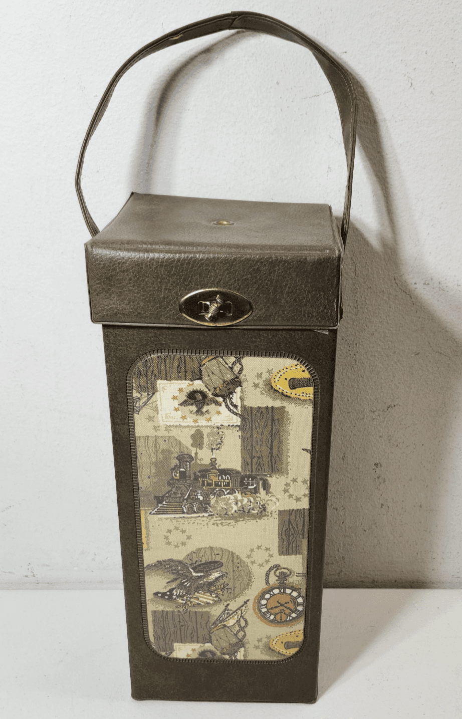 Vintage Decorative Wine Storage Box Hinged Lid With Handle Train Eagle Design14"