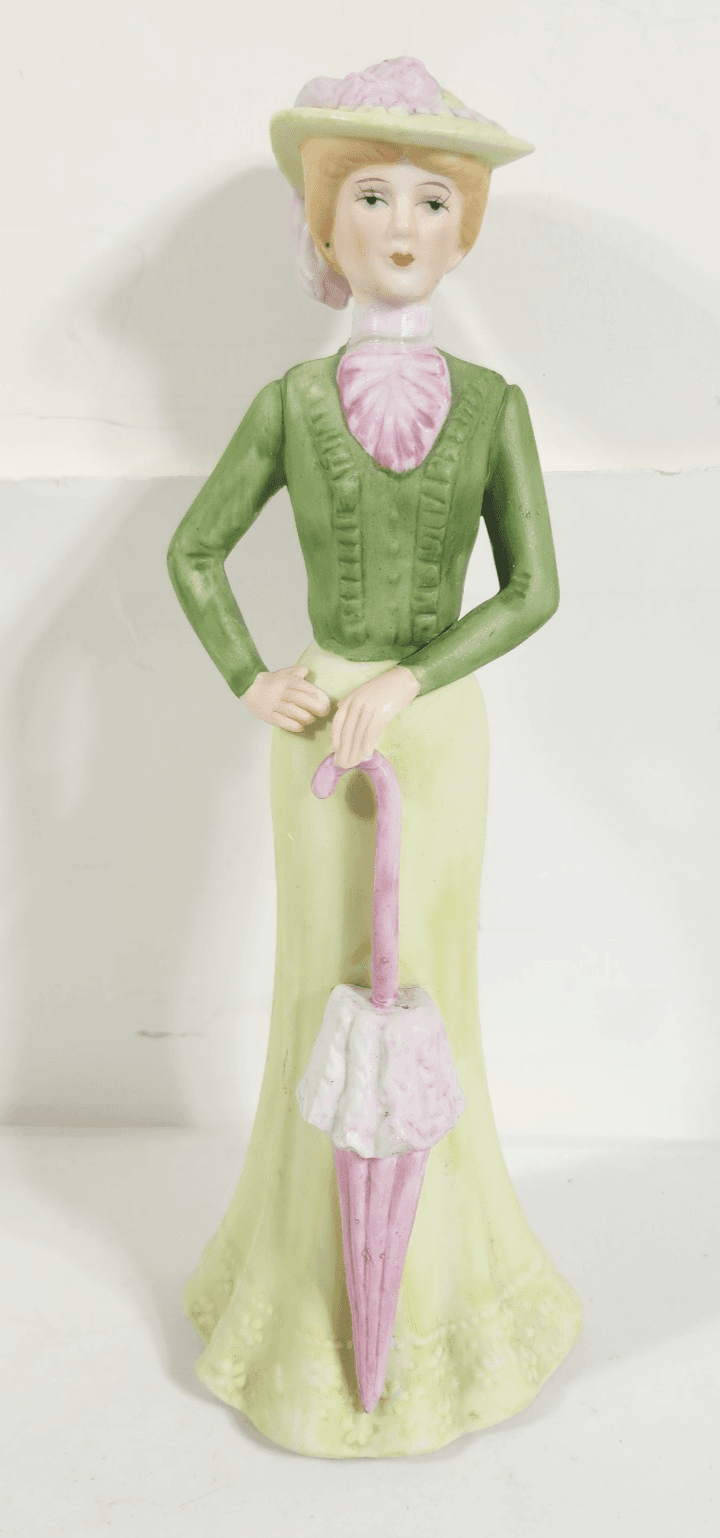 Vintage Mann Porcelain Figurine Woman Holding Pink Umbrella Home Decor