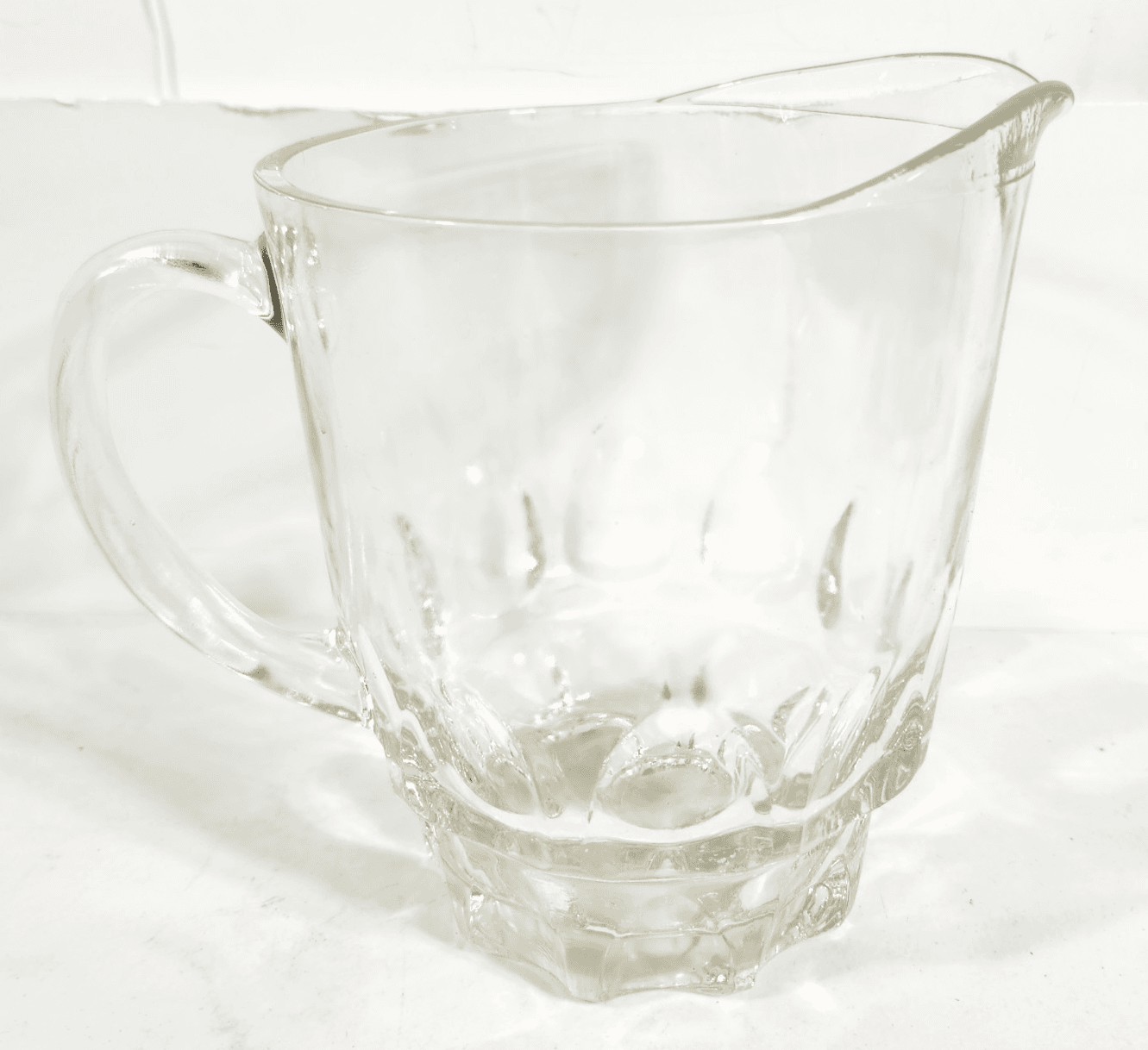 Heavy Weight Beer Pitcher Clear Glass Thumbprint Pattern 6.5" Home Bar Decor