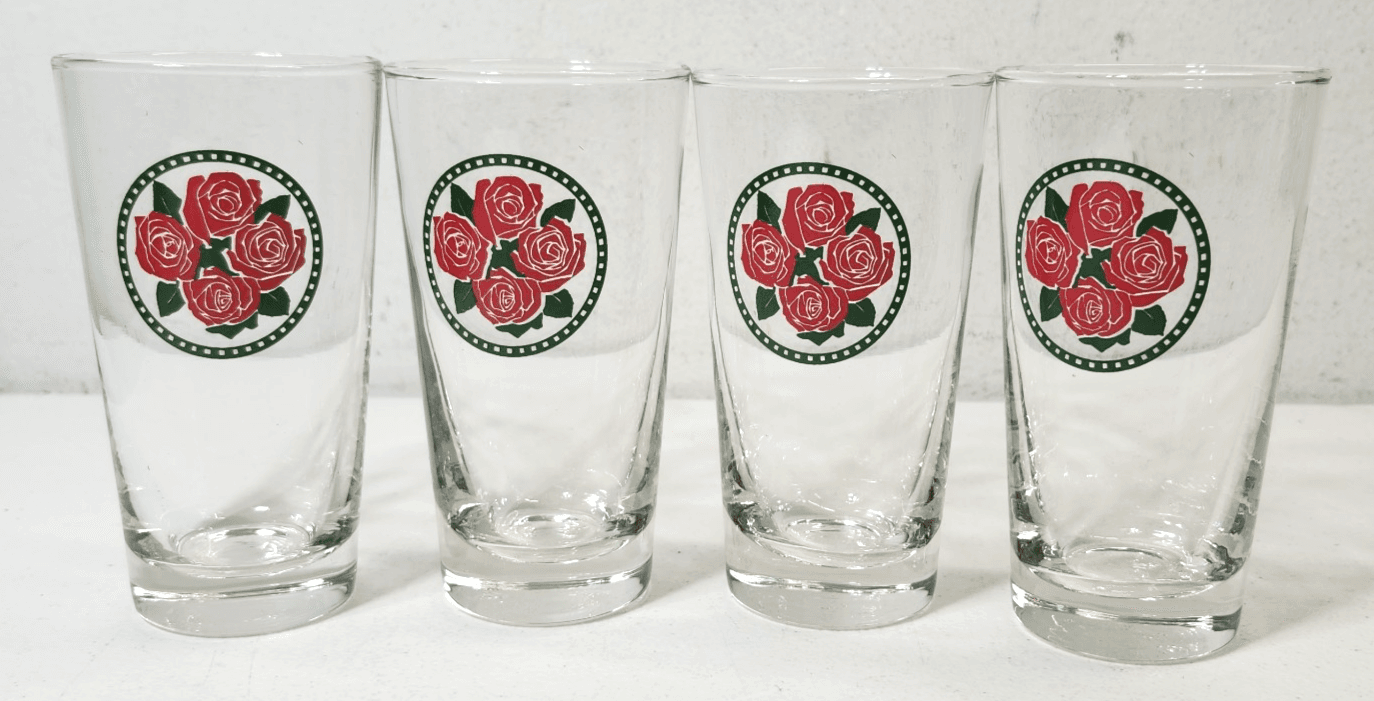 Set of 4 Vintage MCM Red Rose Glasses Cups Tumblers by Libbey