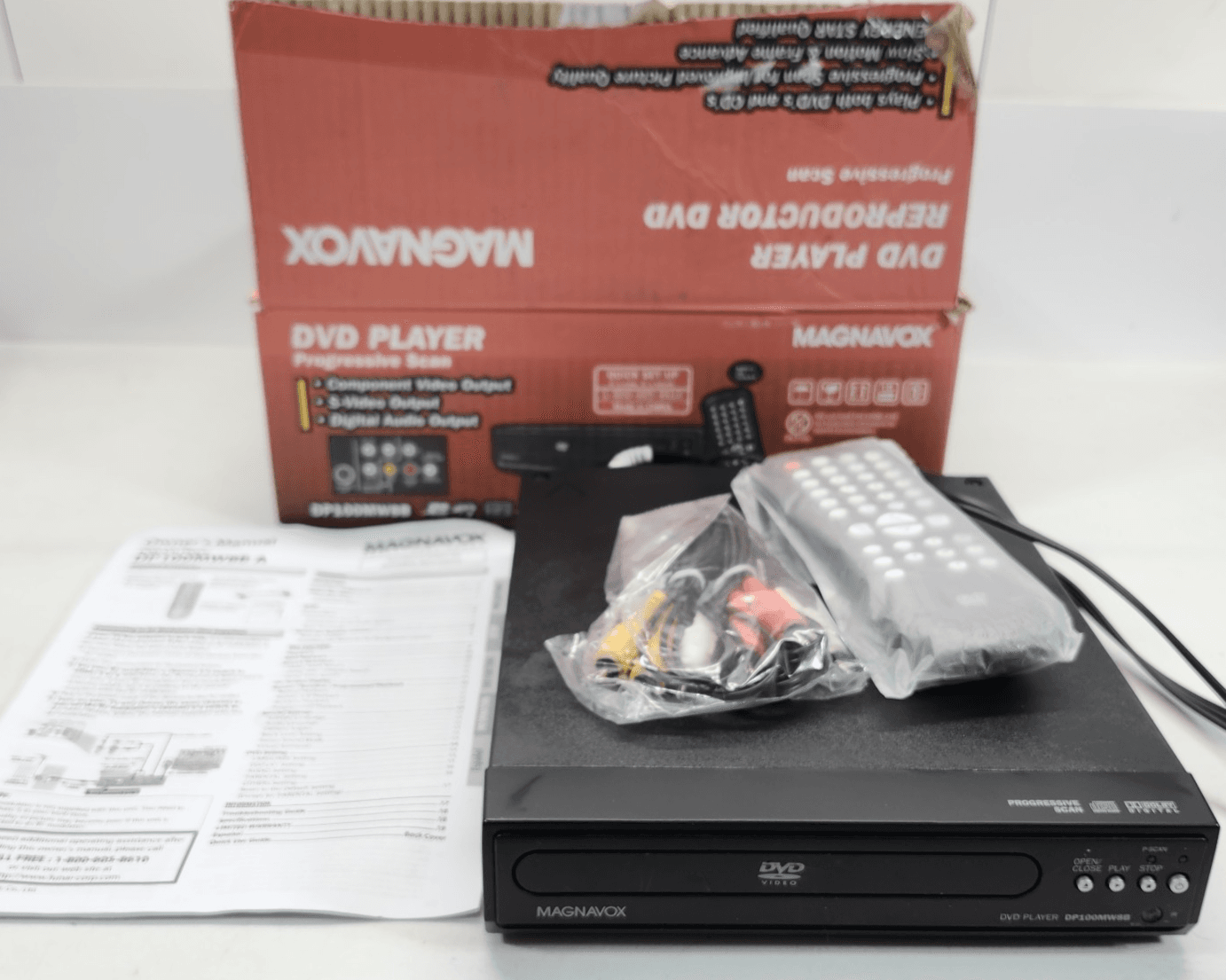 Magnavox DVD Player DP100MW8B W/Remote AV Cord Box Instructions