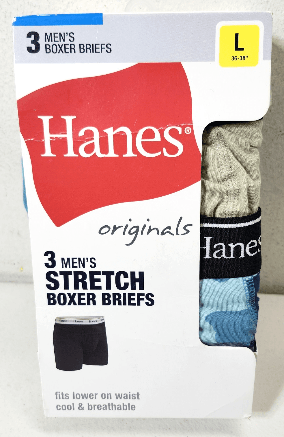 Hanes Men’s L Boxer Briefs 3 Pairs Stretch Underwear NEW