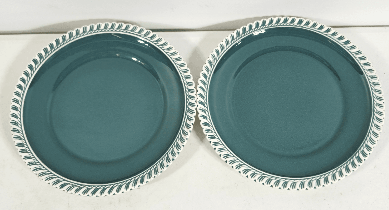 2 Harker Ware Dark Teal Green Bread Plates With White Edge 7.25"