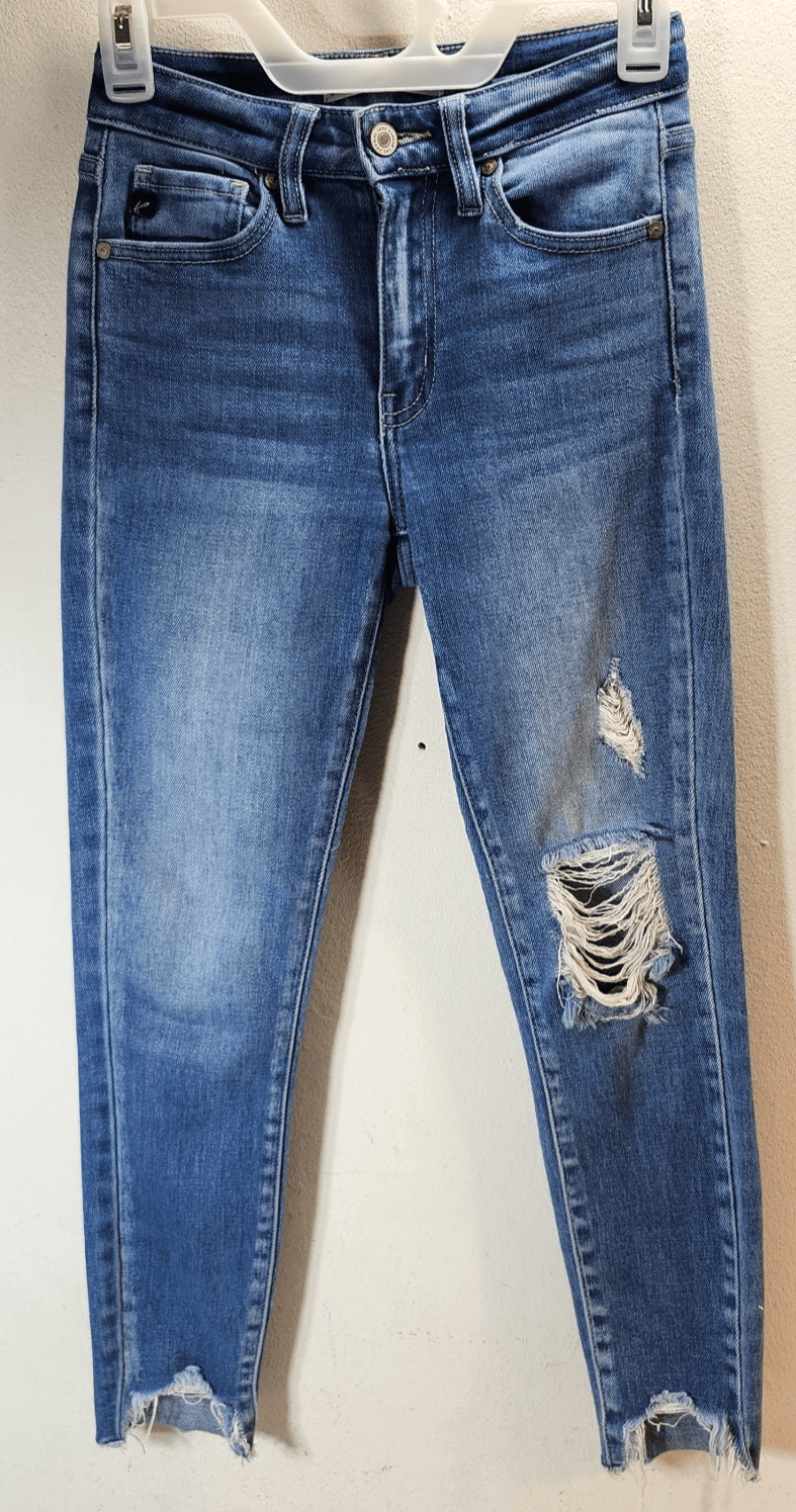 Kan Can Women's 23 Jeans Kaleigh Mid Rise Skinny Ankle Distressed