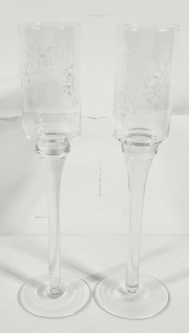 Champagne Flutes Glasses Stemware Floral Etched Wine 10.25"H Set of 2
