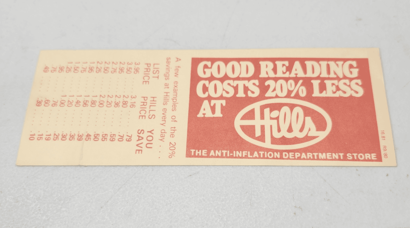 Hills Department Store Bookmark Rare Discount Dept Mall Retail Bookstore
