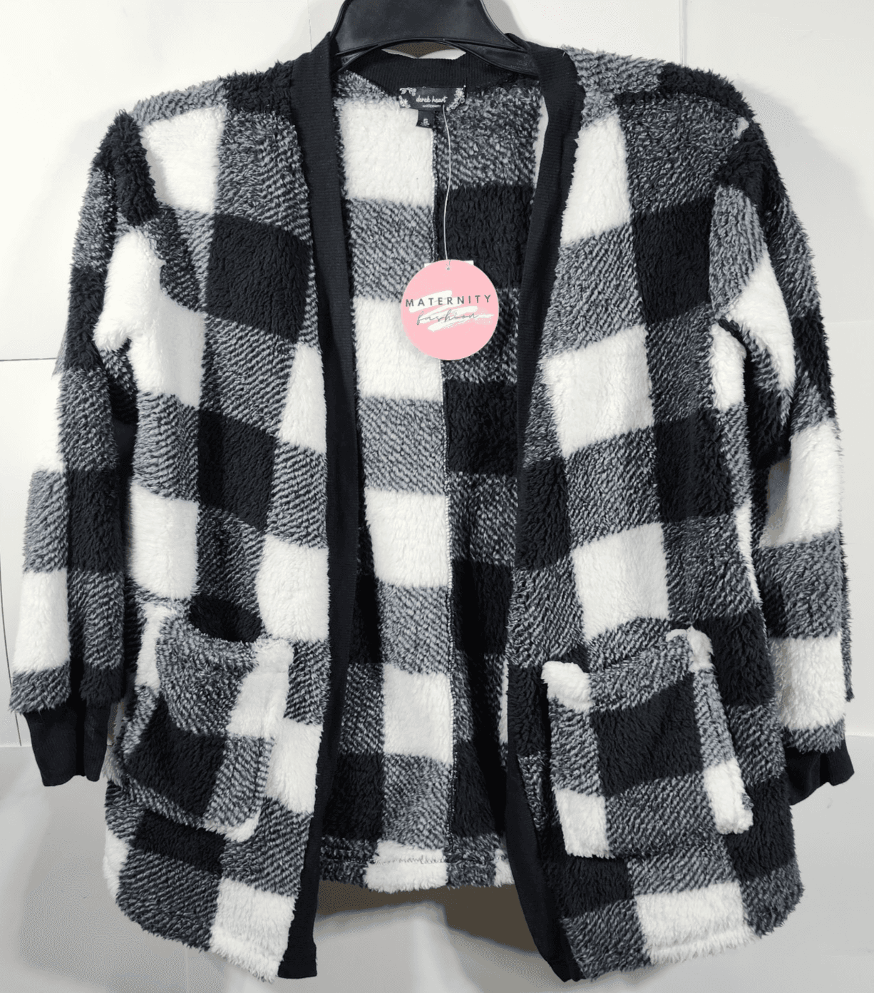 Derek Heart Women's Sweater Small Open Front Black White W/Pockets Maternity NEW