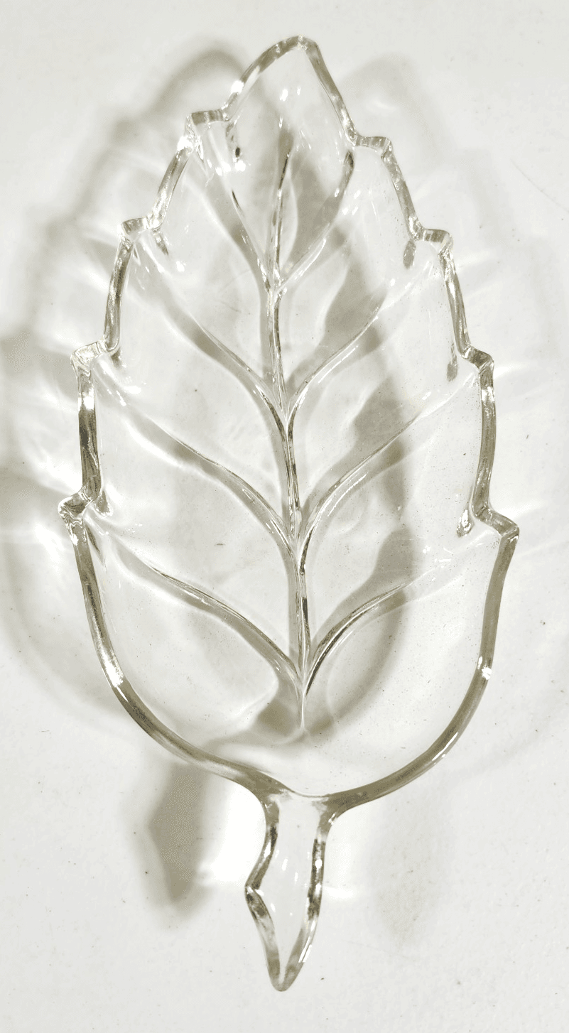 Vintage Glass Leaf Shaped Trinket Relish Nut Dish 9.75" Home Decor