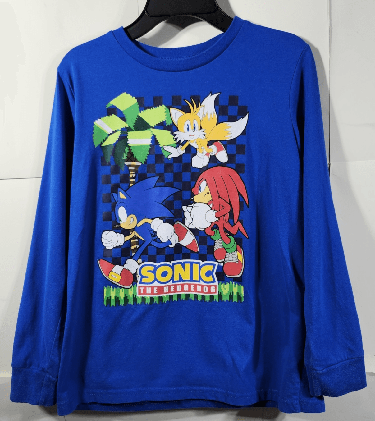 Sonic the Hedgehog Boy's 14/16 T-Shirt Blue Graphic Tee Sega Long Sleeve