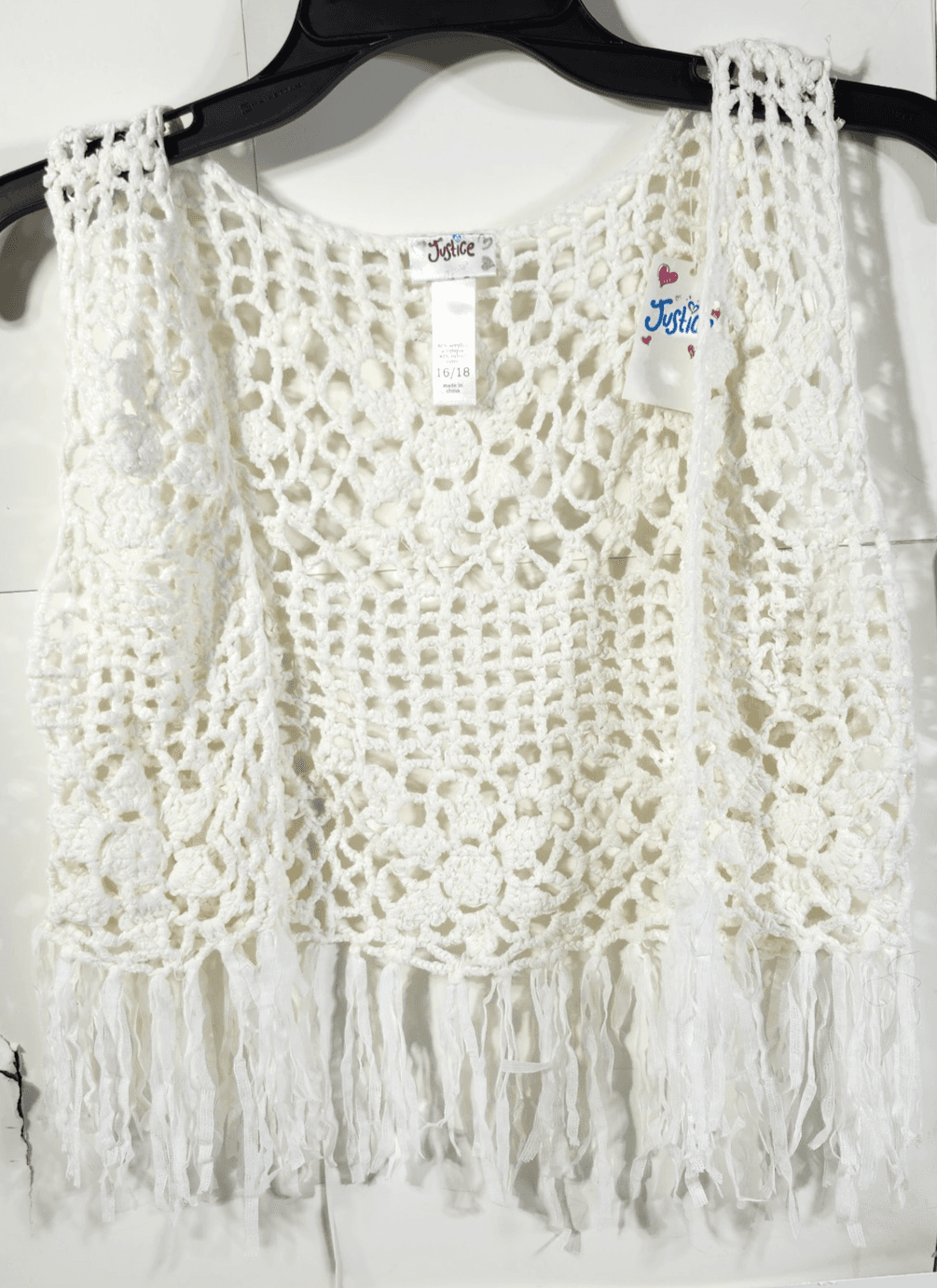 Girl's Justice Open Sweater 16-18 White Sleeveless Frill NEW