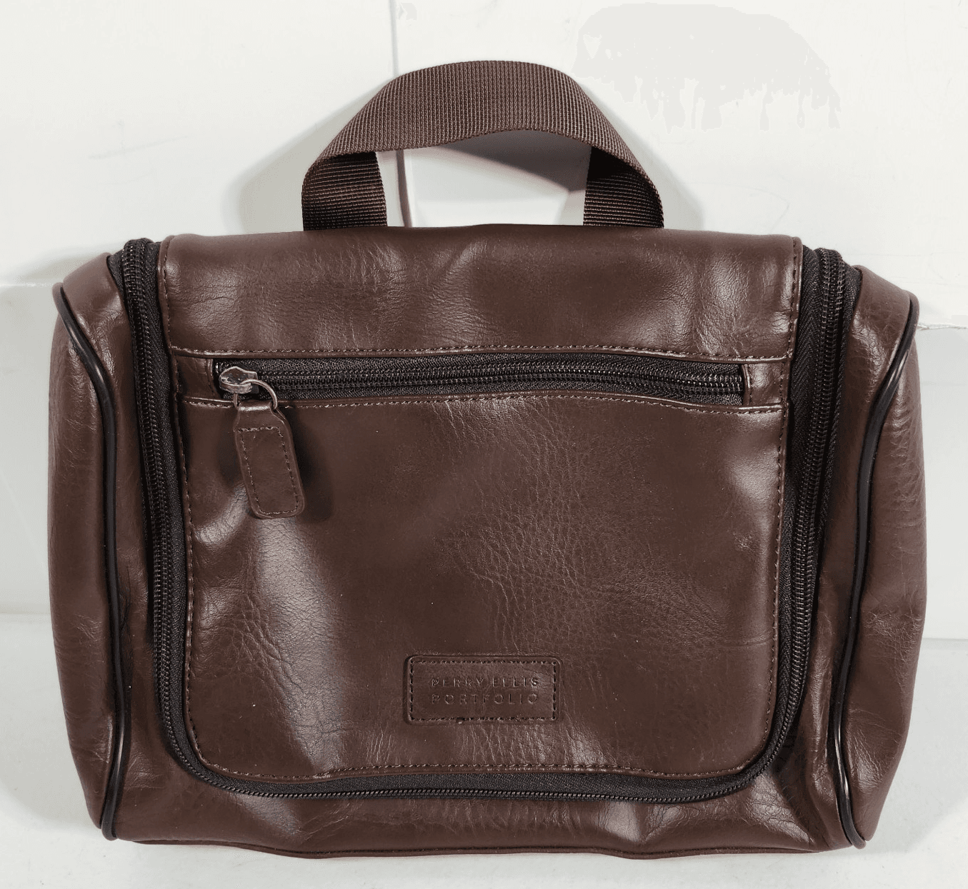 Perry Ellis Portfolio Toiletry Bag Brown Faux Leather 10"x7"